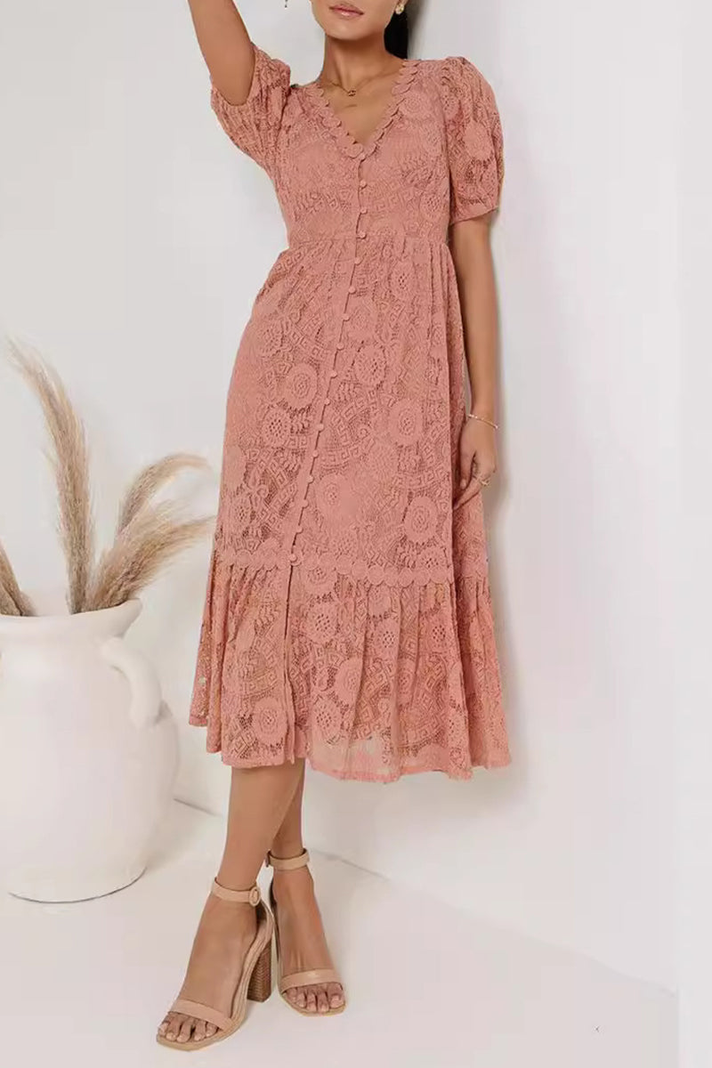 Erin - Elegante abito in pizzo a maniche corte con scollo a V