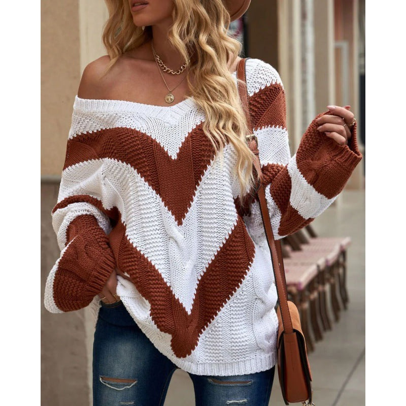 Braelynn - Maglione chic a righe con cuciture e vestibilità ampia