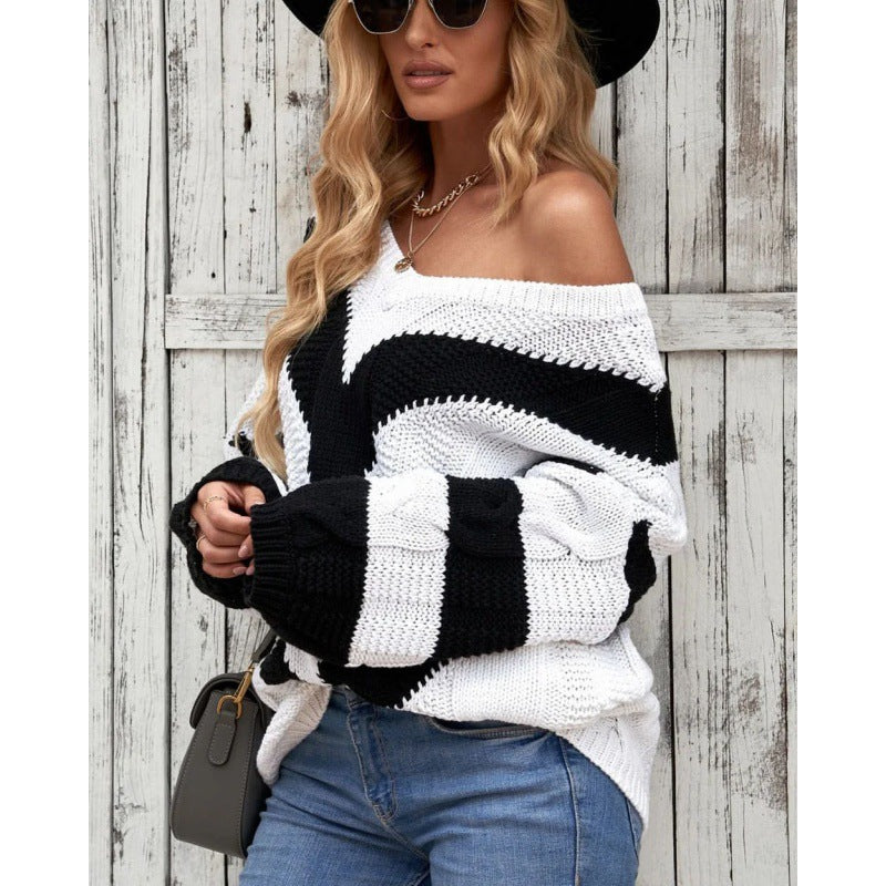 Braelynn - Maglione chic a righe con cuciture e vestibilità ampia
