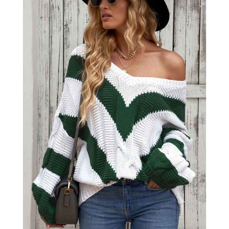 Braelynn - Maglione chic a righe con cuciture e vestibilità ampia