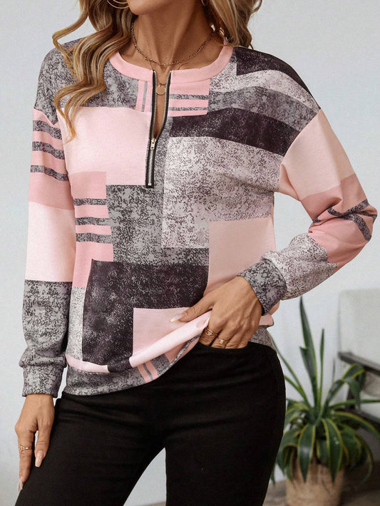 Karah - Elegante maglione vintage con inserti colorati e mezza zip