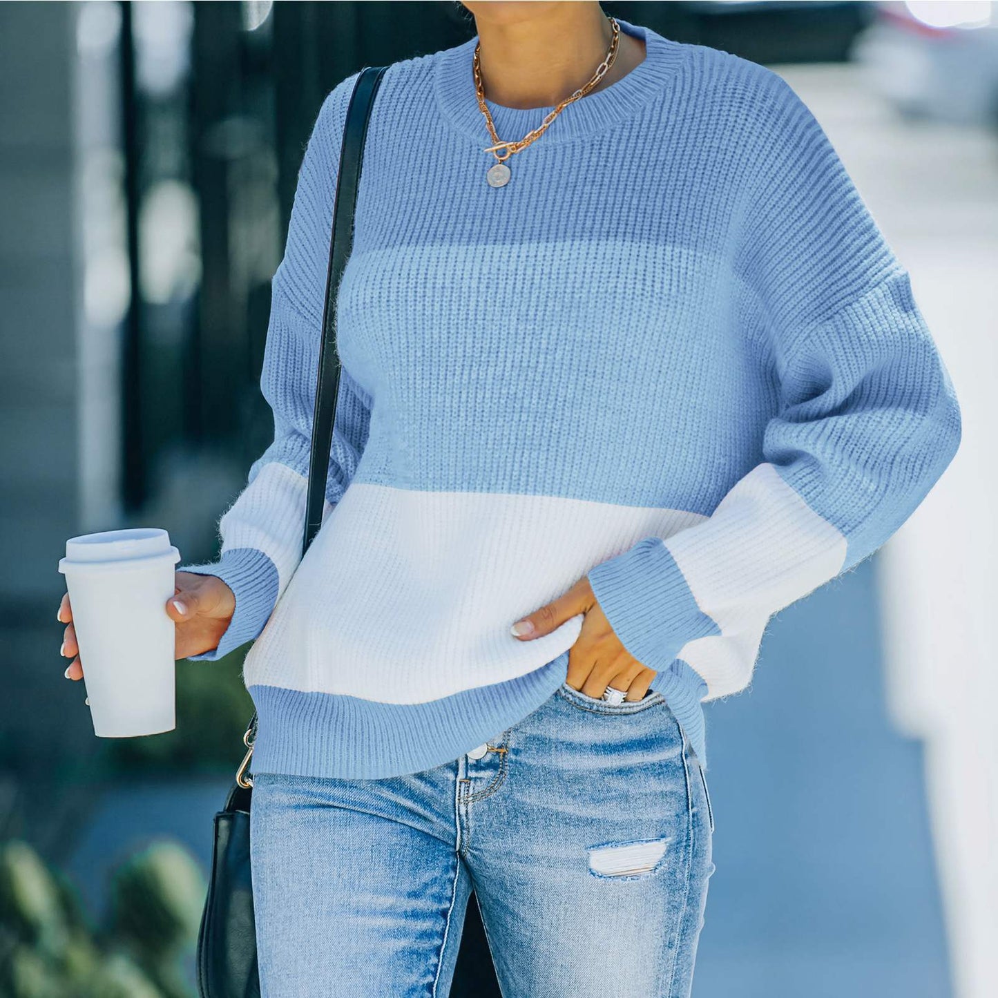 Hana - Maglione Caldo a Righe a Contrasto e Stile Moderno