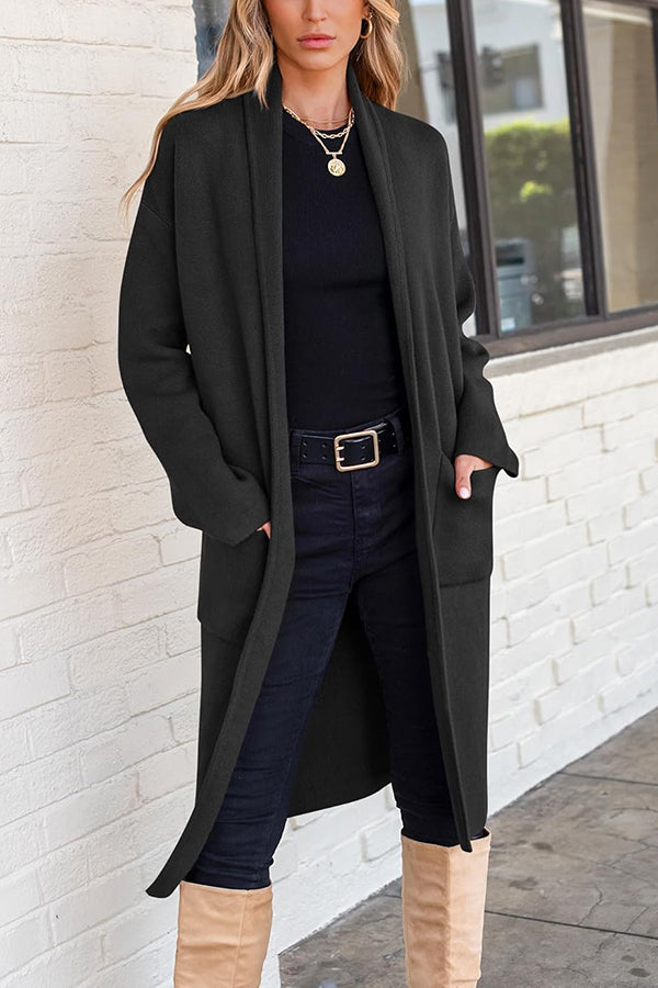 Falynn - Elegante cardigan cappotto lungo a maniche lunghe con tasche