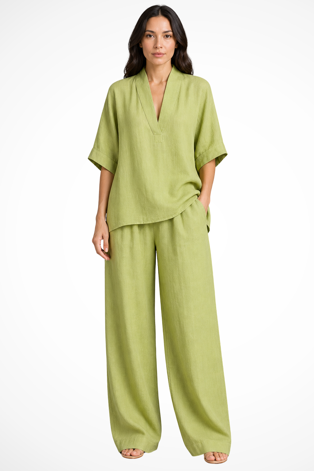 Completo Coordinato in Lino con Scollo a V da Donna