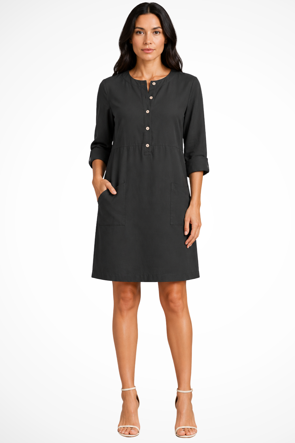 Abito Chemisier in Lino con Maniche Lunghe da Donna
