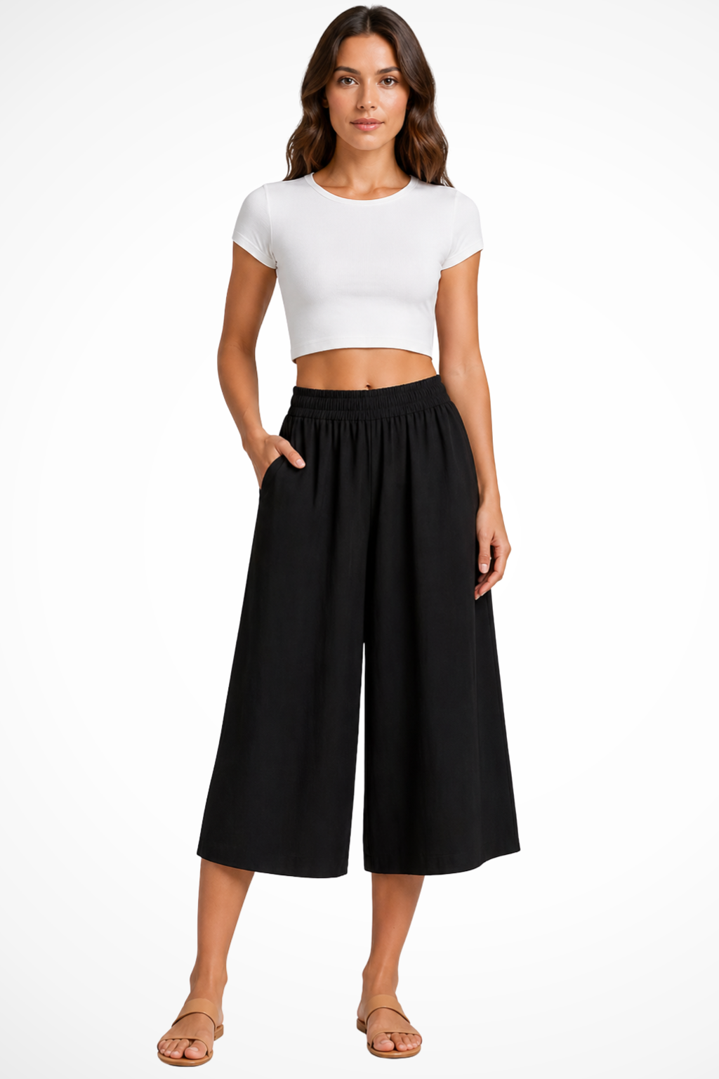 Pantaloni a Gamba Larga con Vita Elasticizzata da Donna