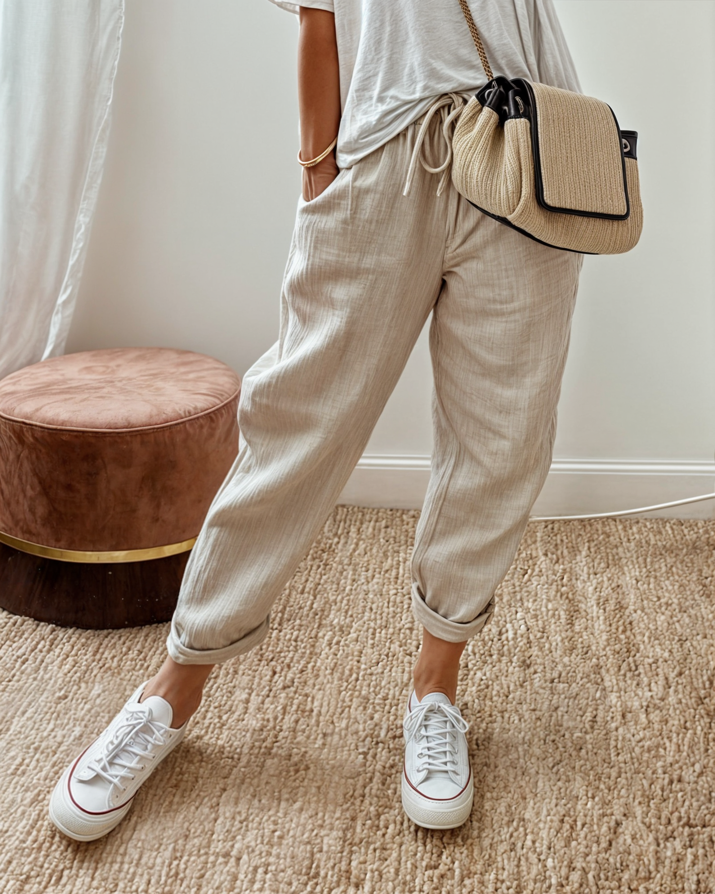 Pantaloni Donna a Gamba Ampia con Coulisse