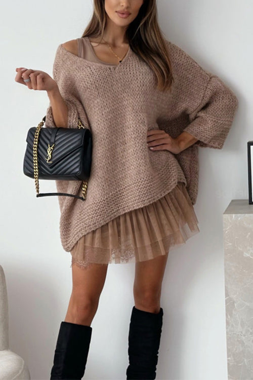 Olinda - Maglione cozy loose con scollo a V e spalle scese