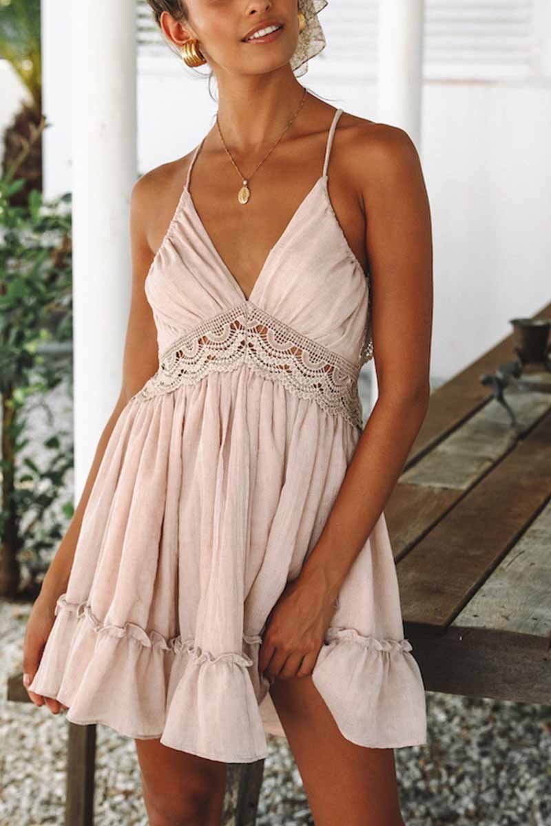 Kirsten - Minidress in pizzo senza maniche con schiena scoperta stile casual