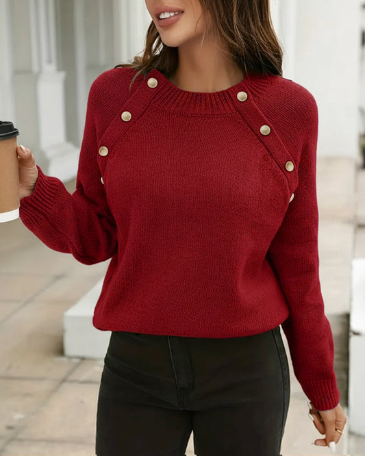 Phillina - Maglione caldo casual con girocollo e bottoni