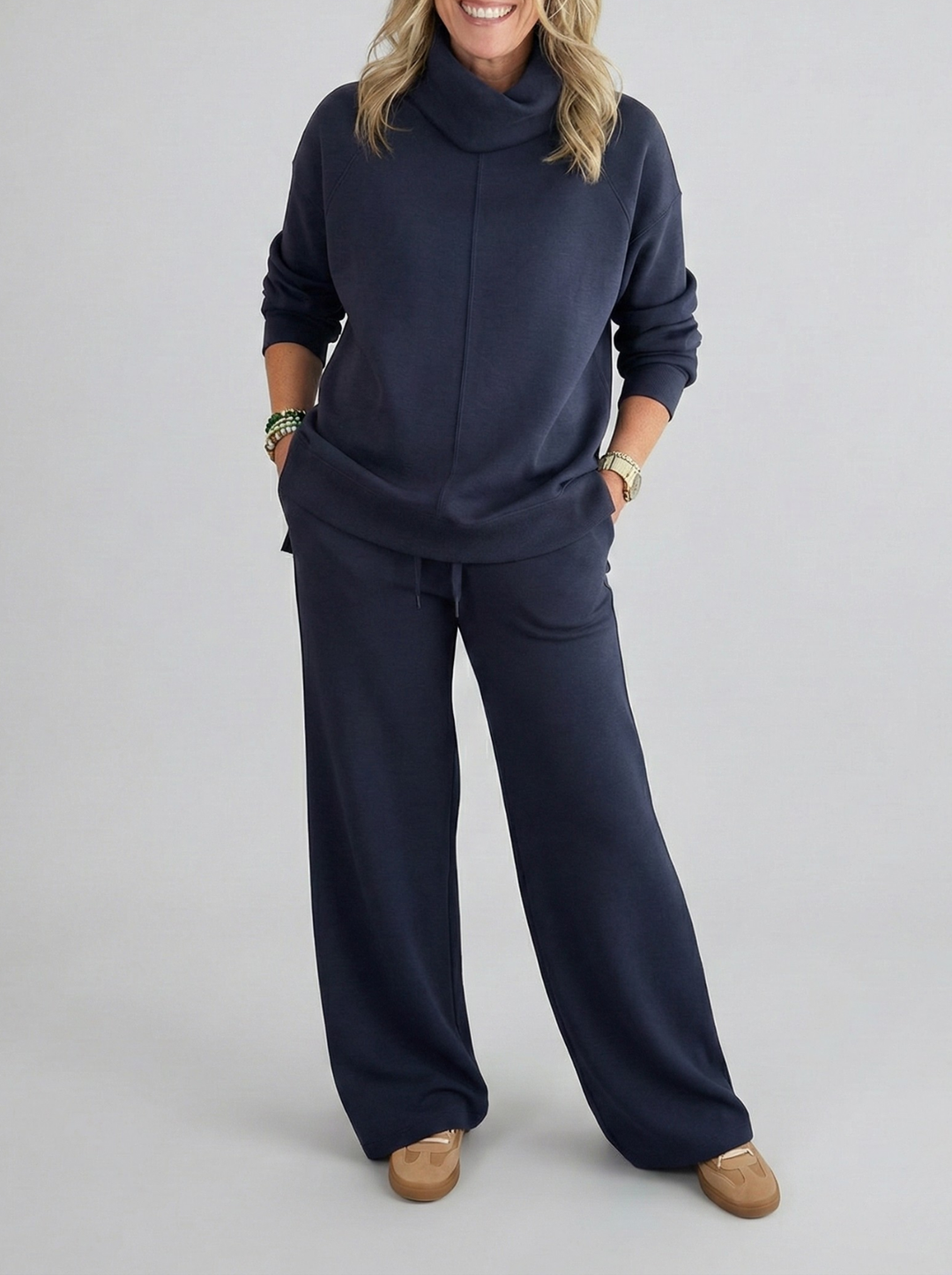 Jaidda - Set elegante dolcevita e pantaloni in maglia