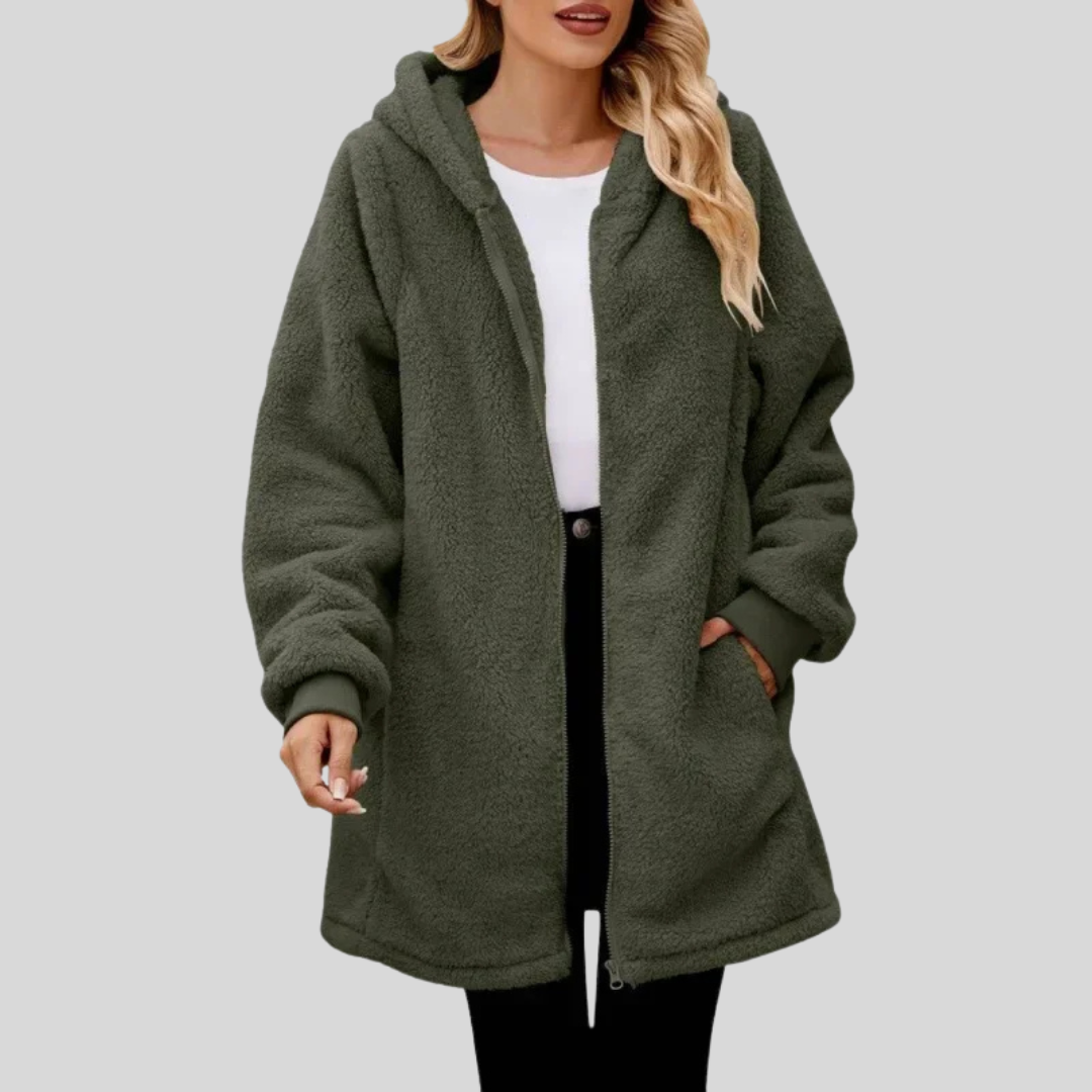 Elza - Elegante giacca oversize con cappuccio in caldo pile