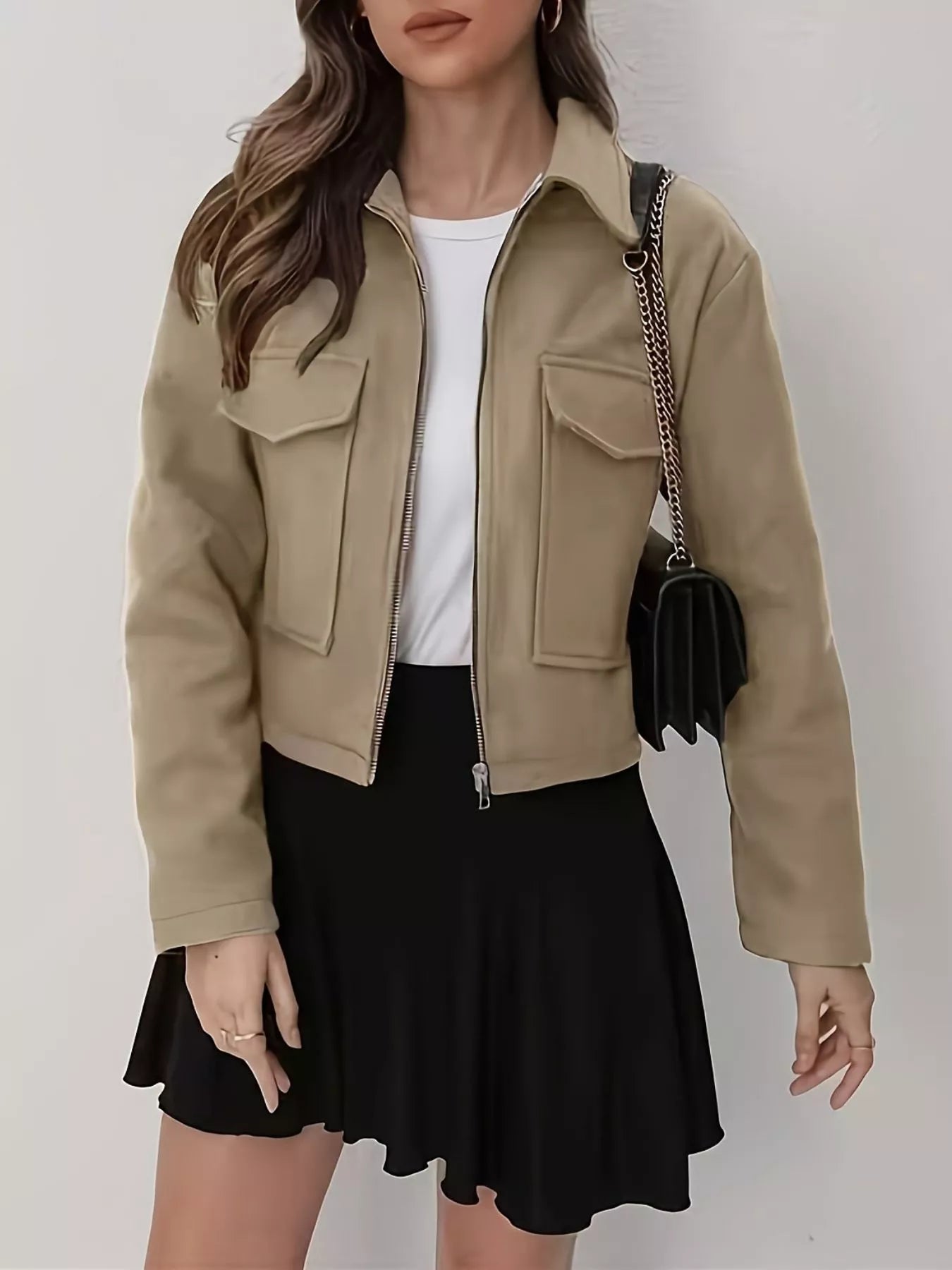 Terra - Giacca elegante cropped con zip e tasche