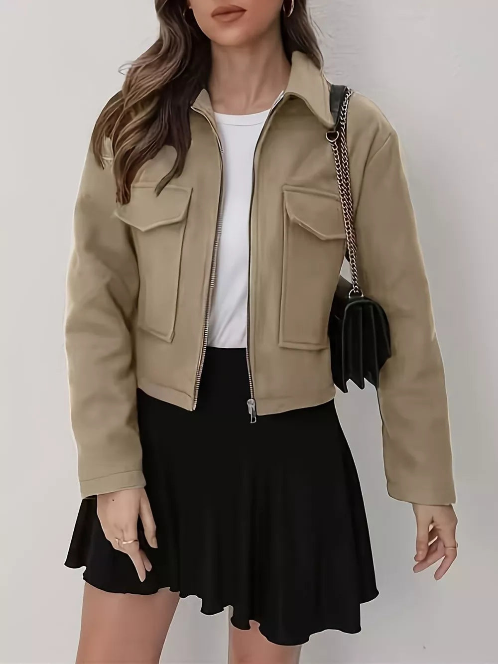 Xyrille - Giacca elegante corta con zip e tasche