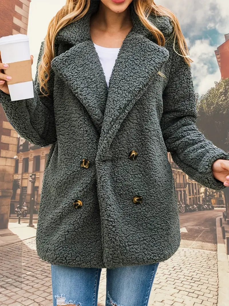 Lolly - Cappotto teddy doppiopetto con revers