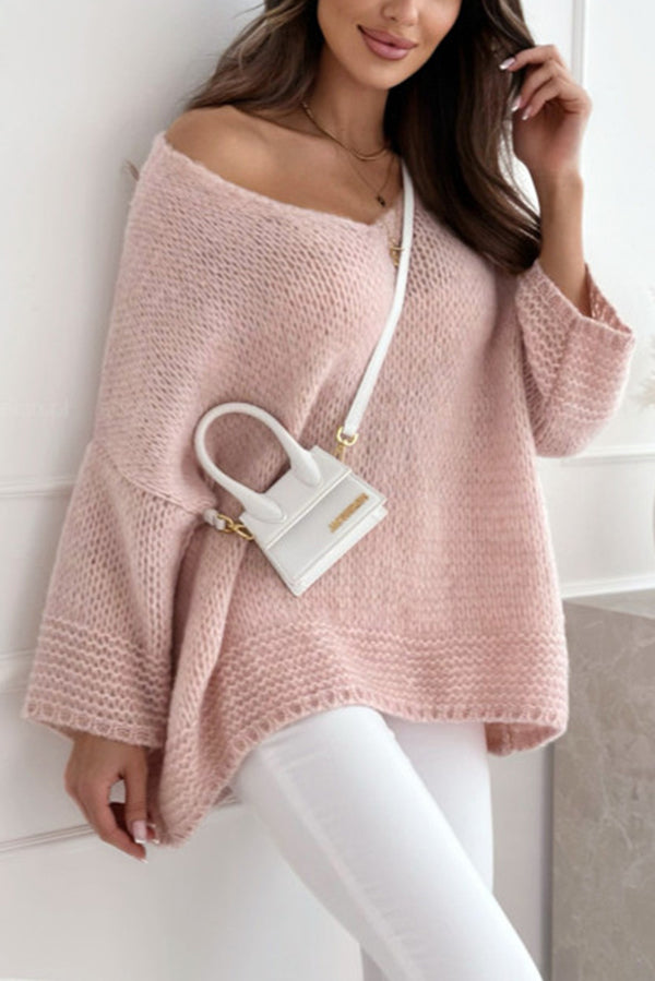 Gia - Maglione casual a maglia con scollo a V e vestibilità ampia