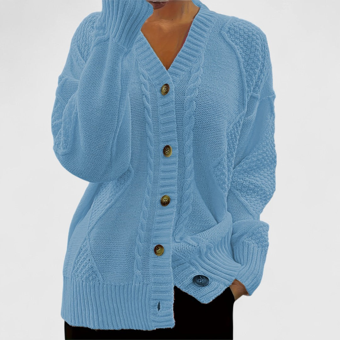 Ashira - Cardigan caldo a V con bottoni e maglia a trecce