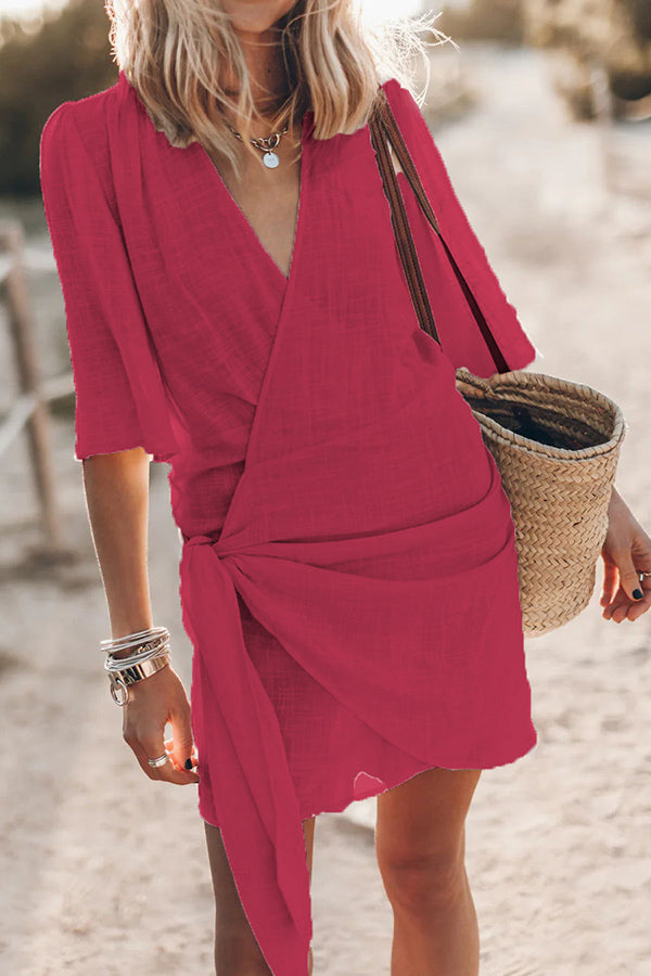 Helena - Mini Abito a Portafoglio Annodato in Misto Cotone e Lino Easy Breezy