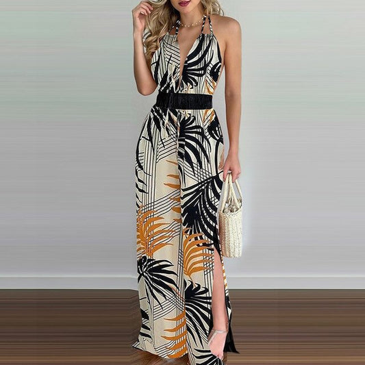 Lindsey - Elegante tuta senza maniche con scollo a V profondo