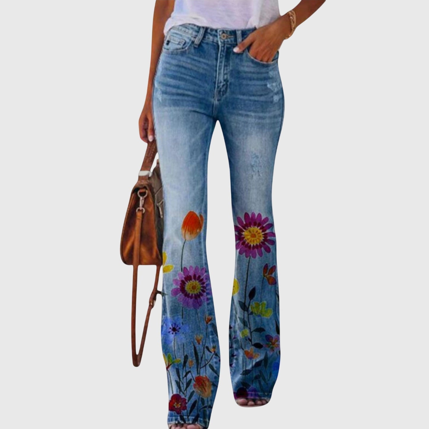 Jeans Skinny da Donna con Stampa Floreale
