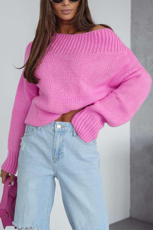 Jilian - Maglione corto a maglia con scollo rotondo e vestibilità ampia
