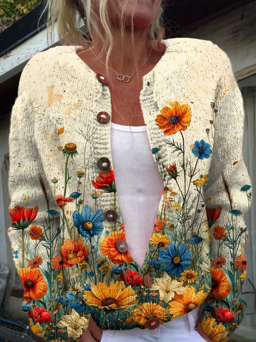 Cardigan Vintage Floreale in Maglia da Donna