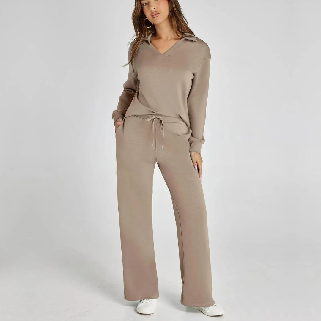 Rosella - Set casual cozy con maglione loose a scollo a V e pantaloni