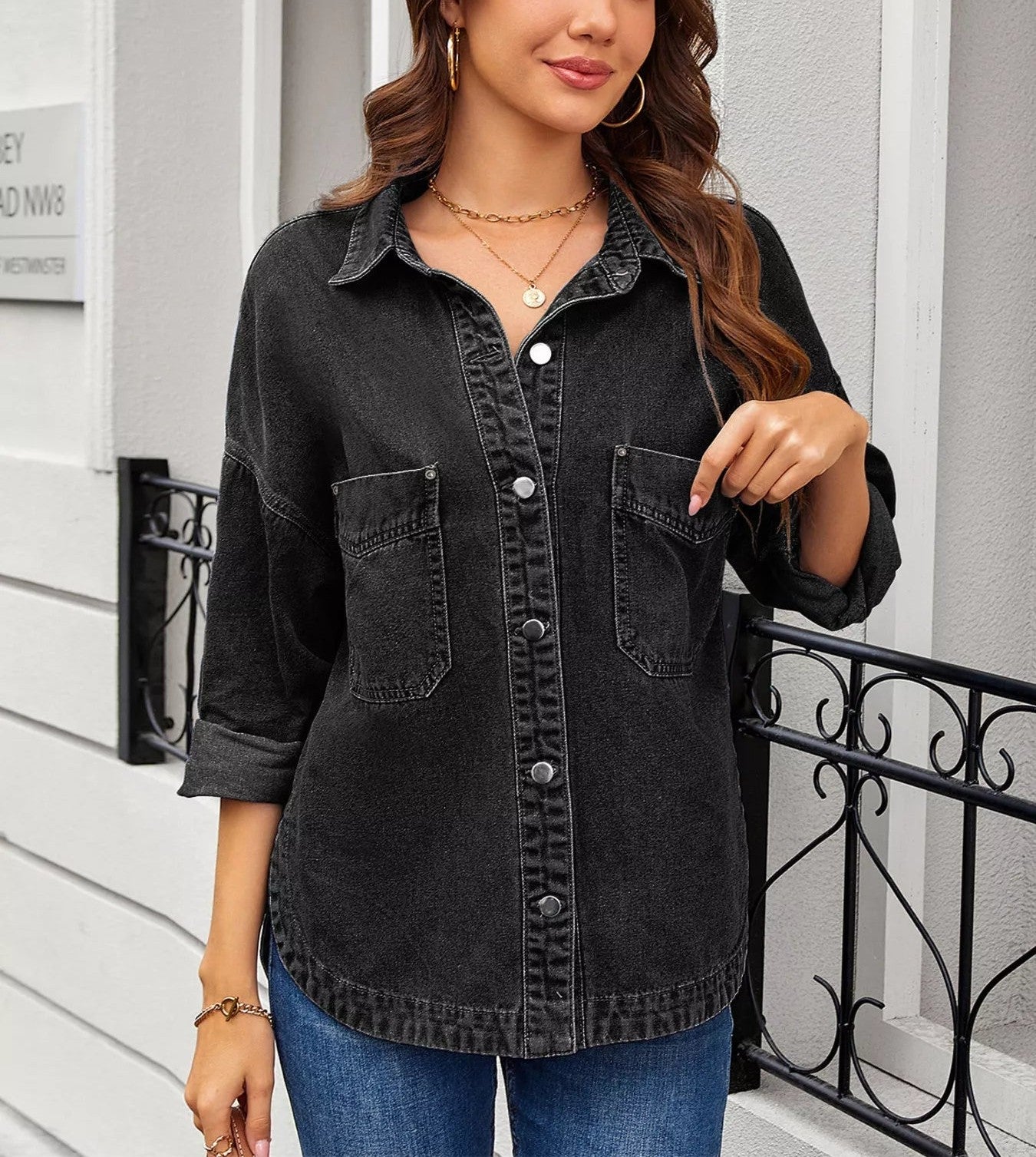 Ariya - Giacca in denim vintage con bottoni