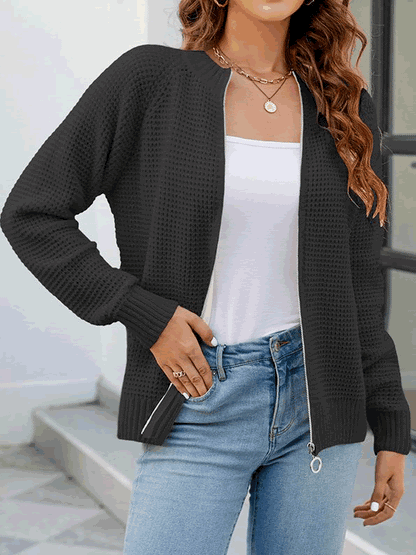 Odette - Cardigan con zip a maglia waffle alla moda