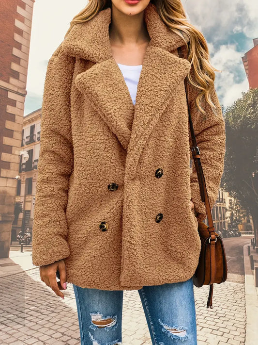 Lolly - Cappotto teddy doppiopetto con revers