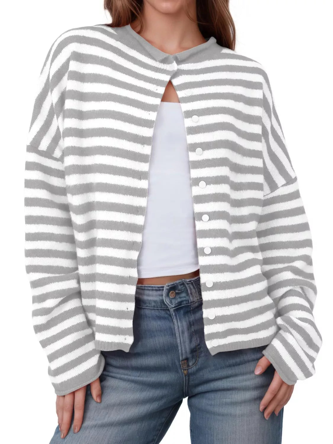 Wiktoria - Cardigan lavorato a maglia a righe con bottoni