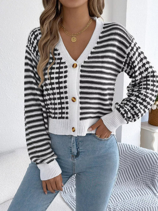 Arah - Cardigan corto chic a righe con bottoni