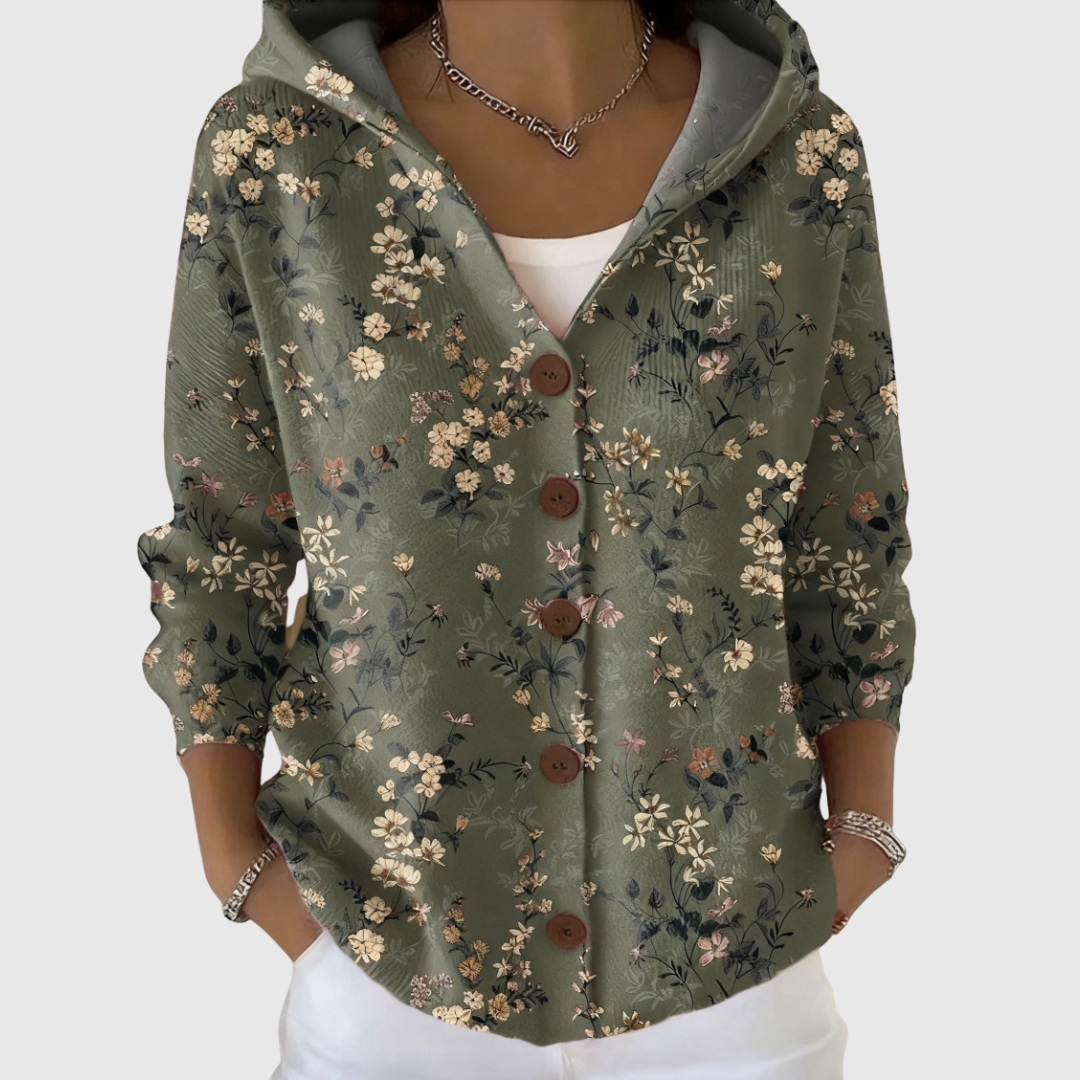 Cardigan Floreale in Maglia con Cappuccio da Donna