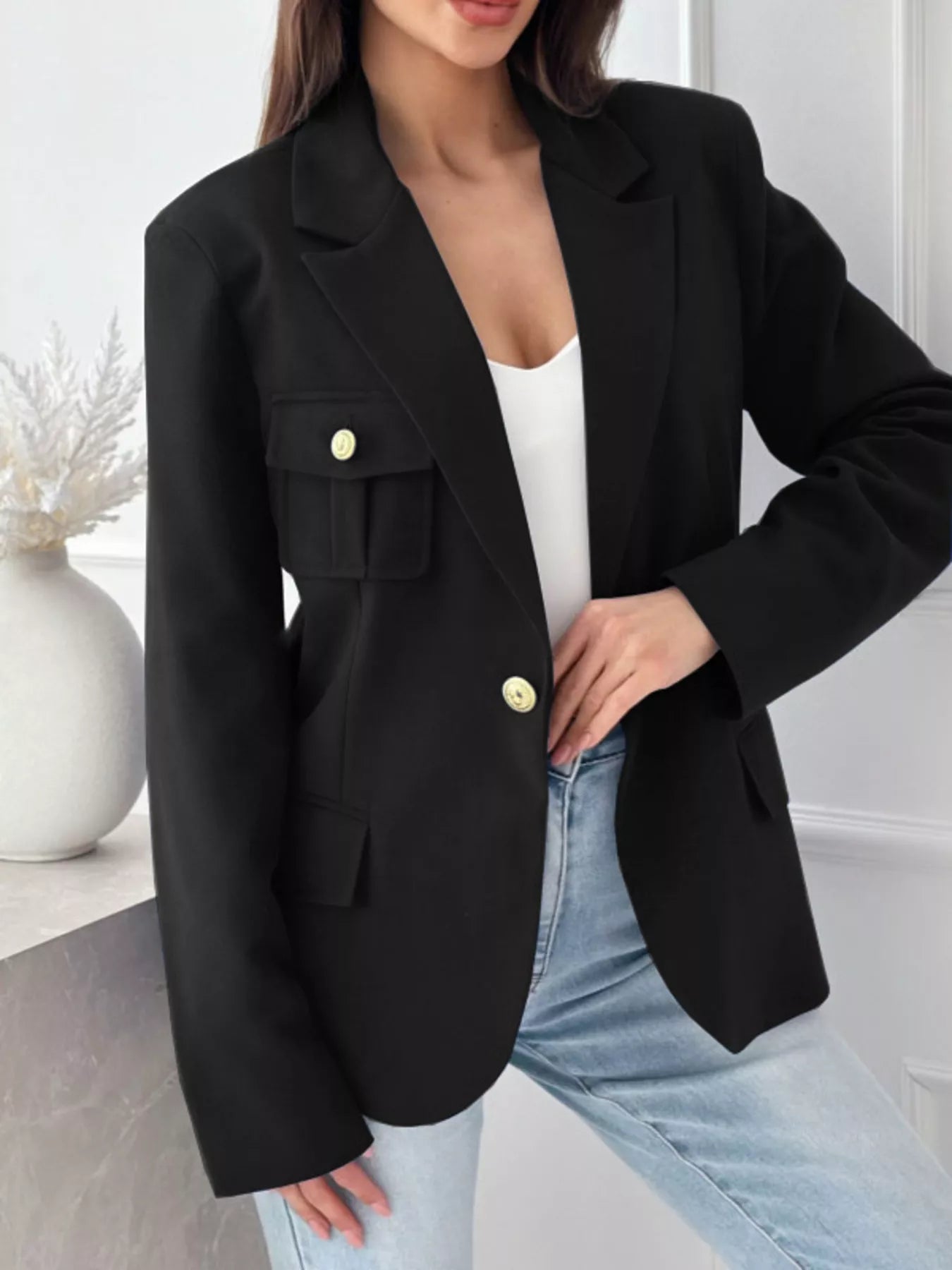 Emillia - Blazer elegante con colletto a revers e bottone singolo