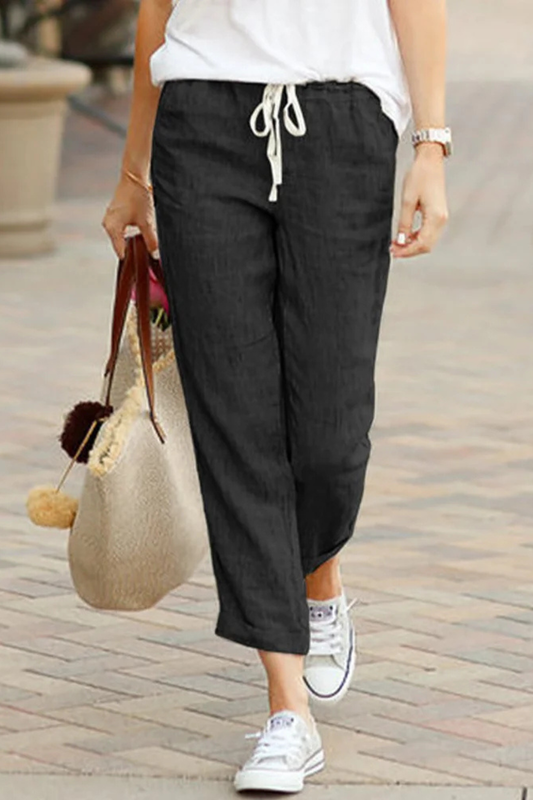 Pantaloni Cropped in Lino da Donna