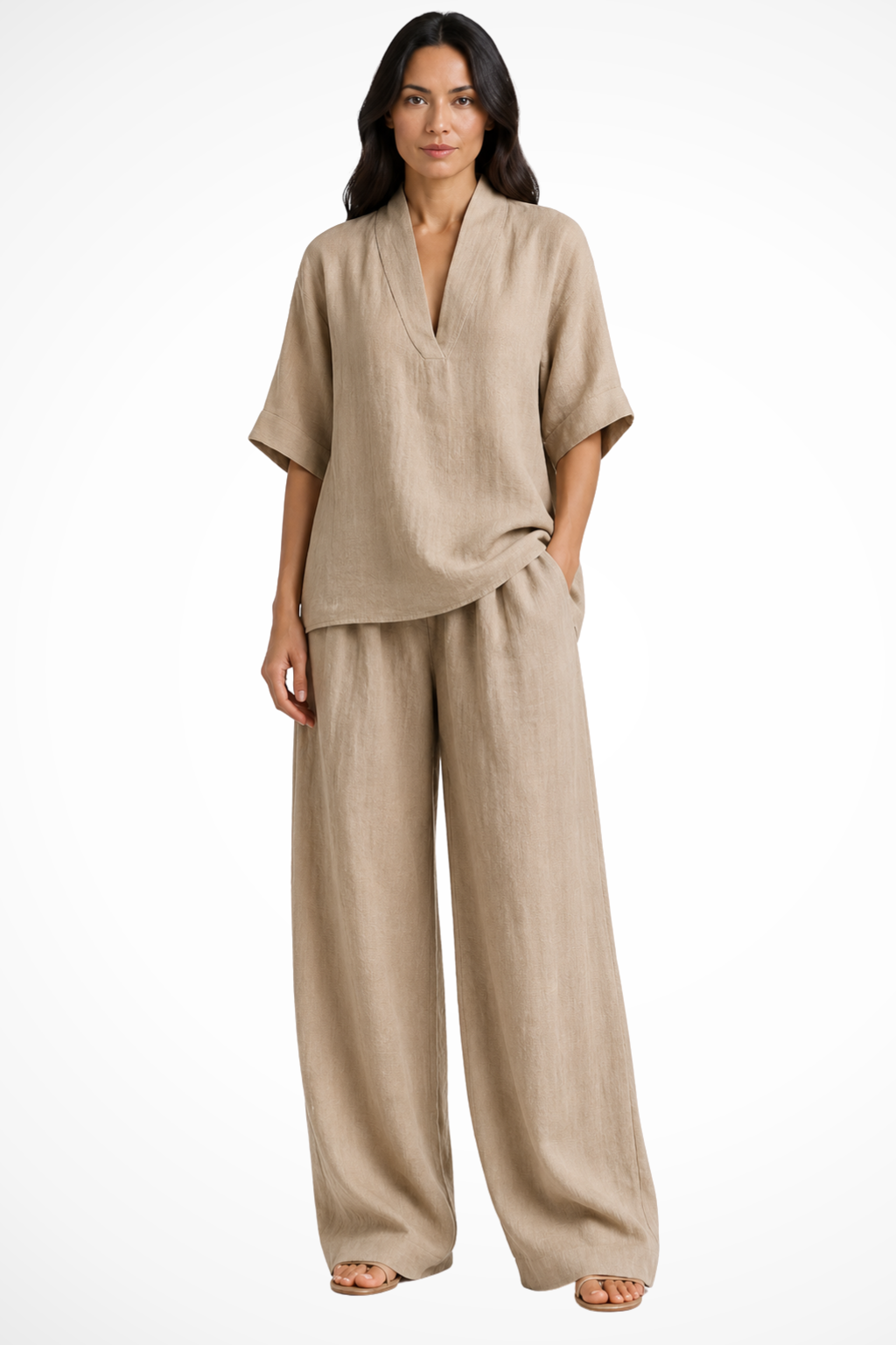 Completo Coordinato in Lino con Scollo a V da Donna