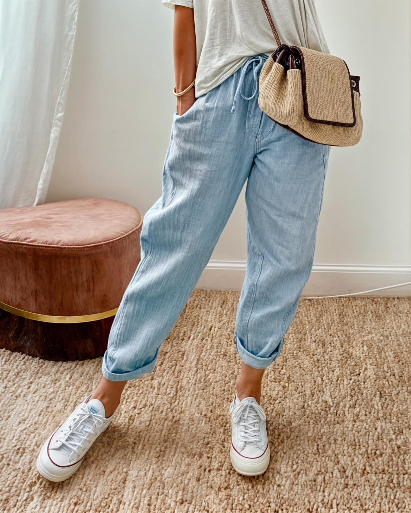 Pantaloni Donna a Gamba Ampia con Coulisse