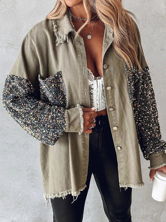 Kataleya - Giacca in denim stilosa con paillettes a contrasto