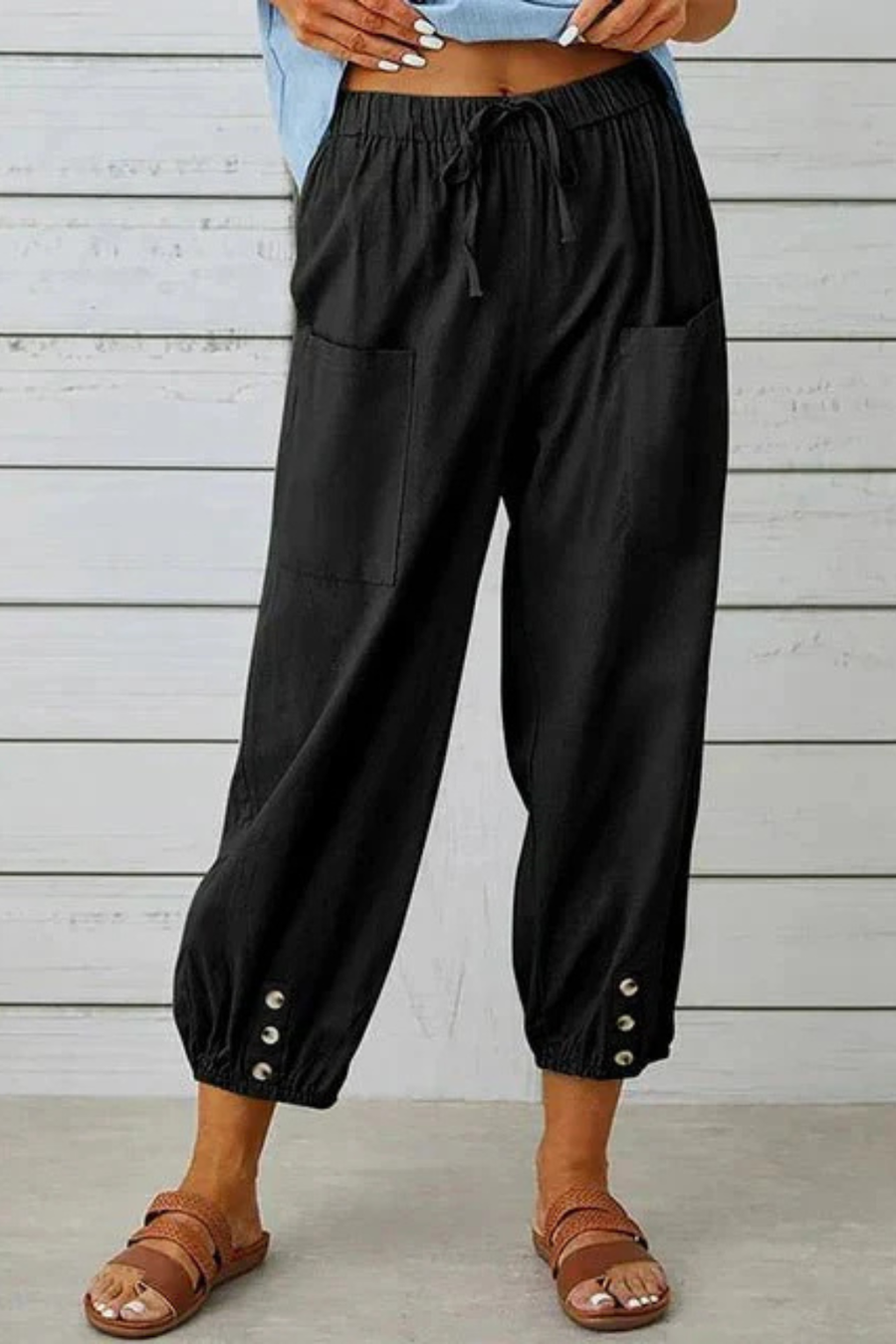 Pantaloni in Lino Corti con Coulisse da Donna