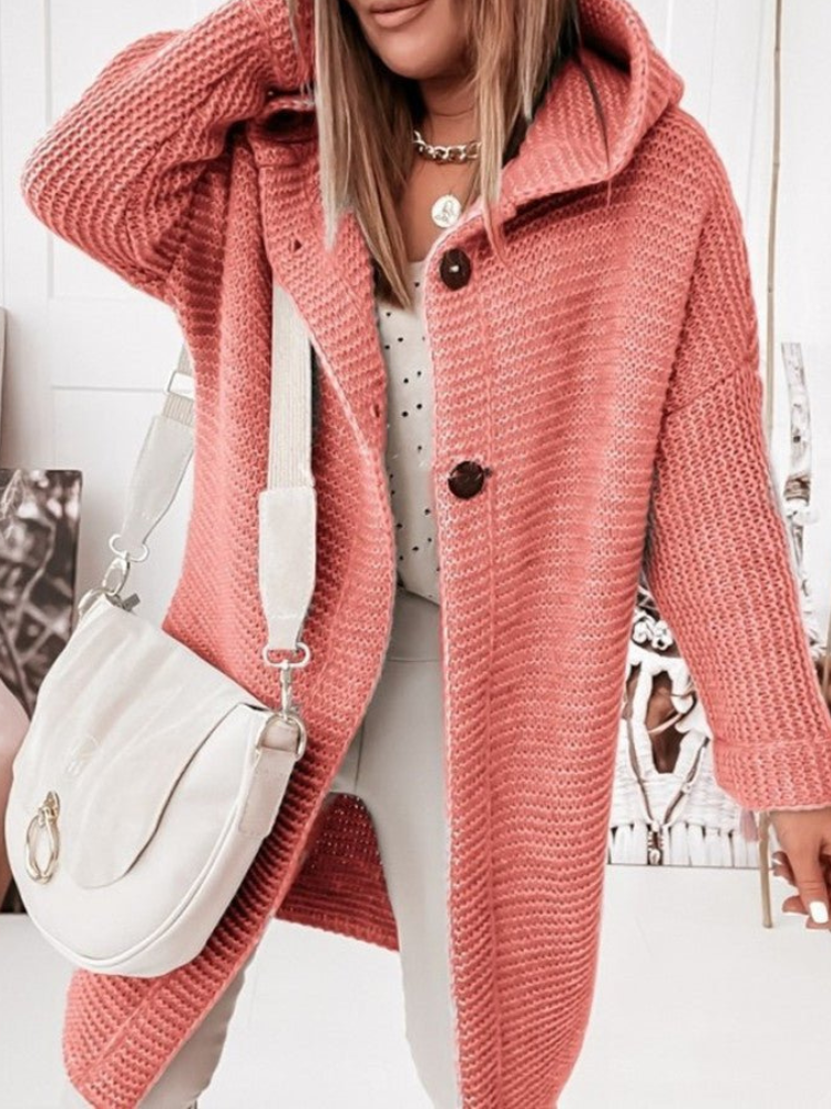 Coleen - Giacca lunga casual in maglia con cappuccio