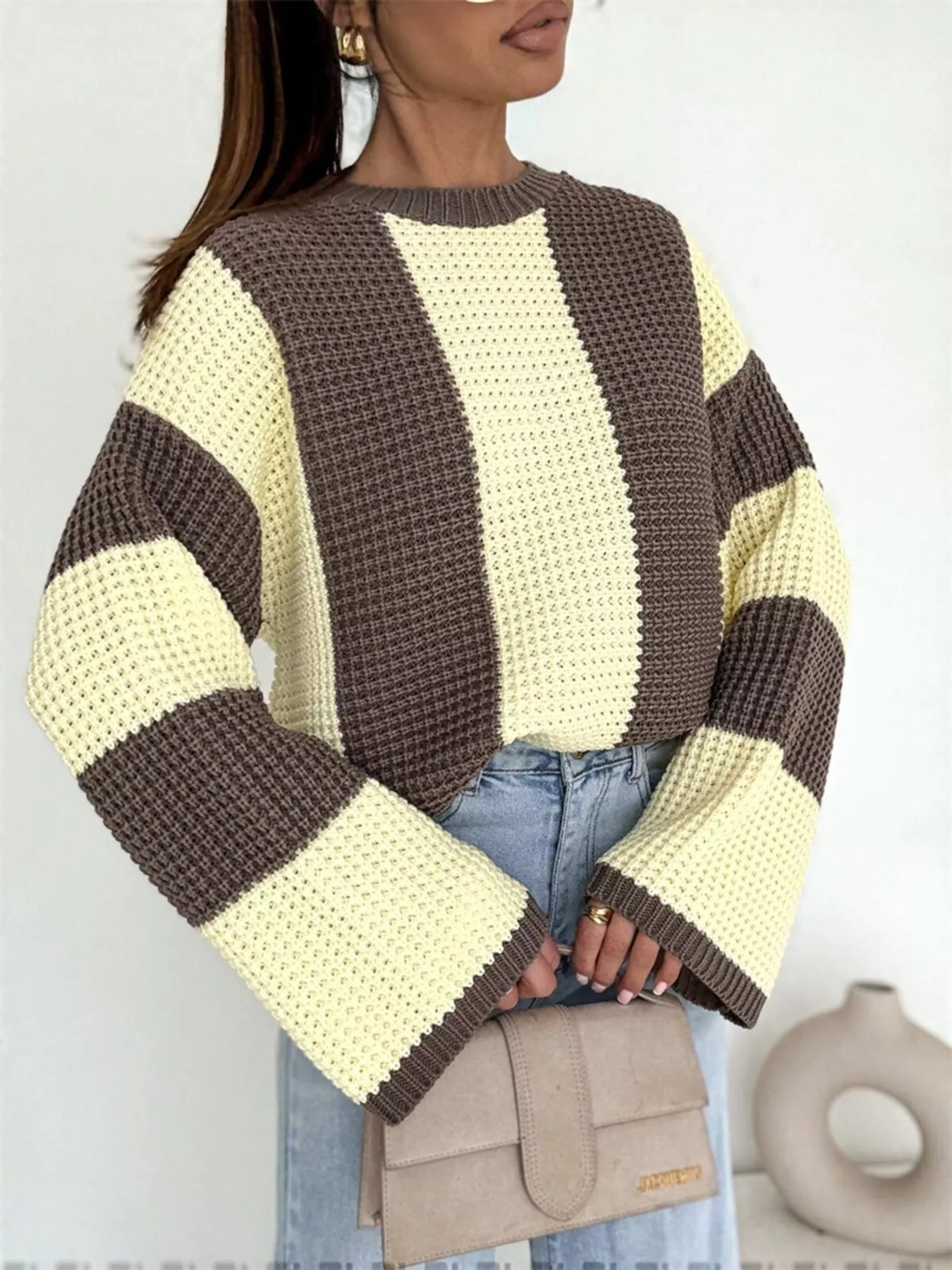 Elise - Maglione elegante a righe colorate con maniche svasate