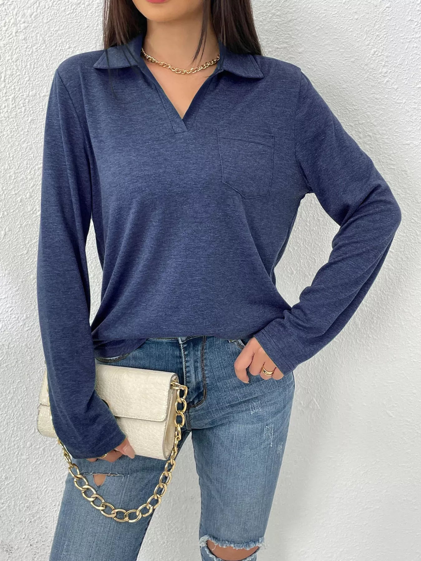 Aurelia - Felpa polo casual a maniche lunghe