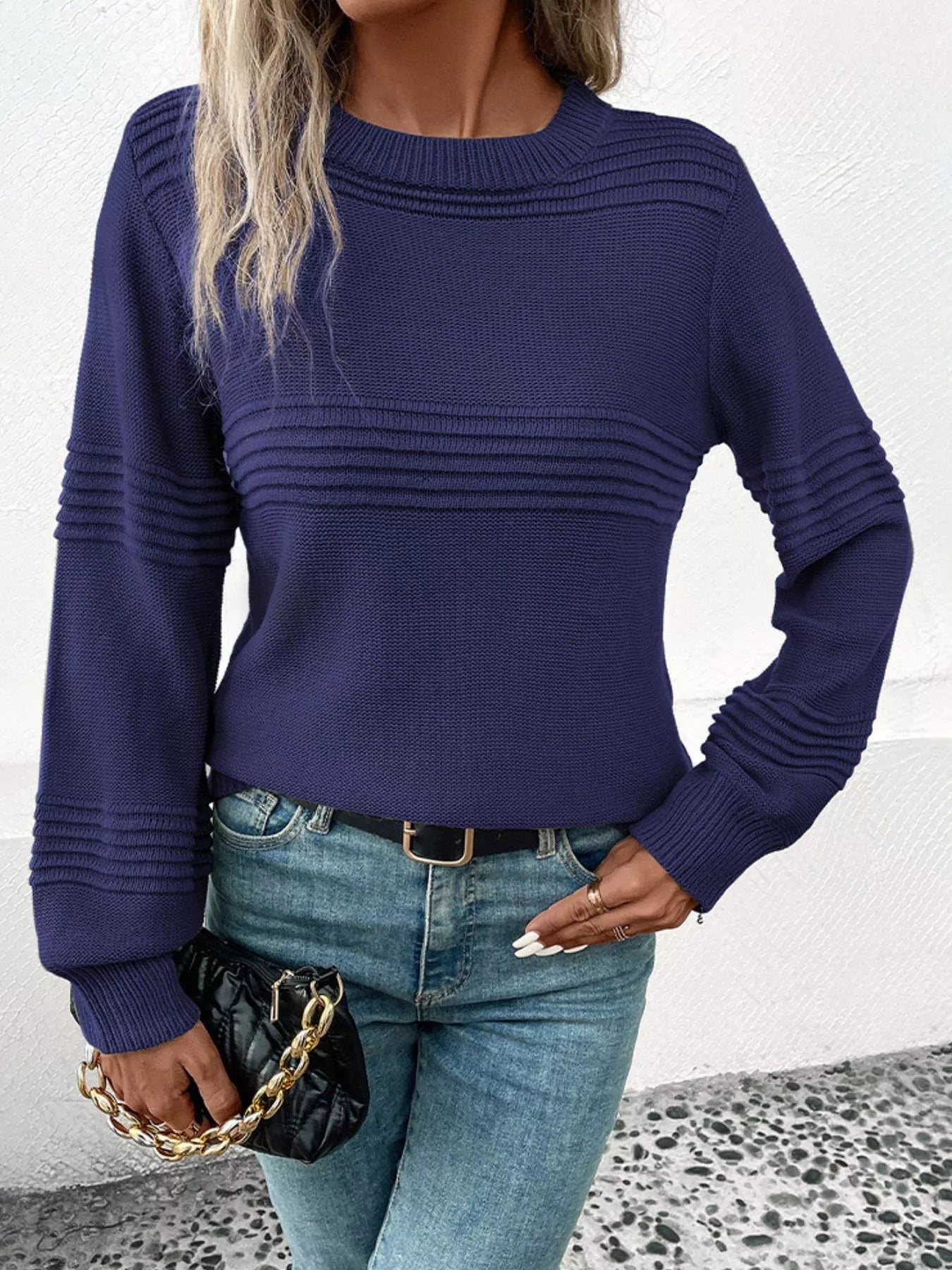 Zeva - Maglione casual ed elegante con collo rotondo e maniche lunghe