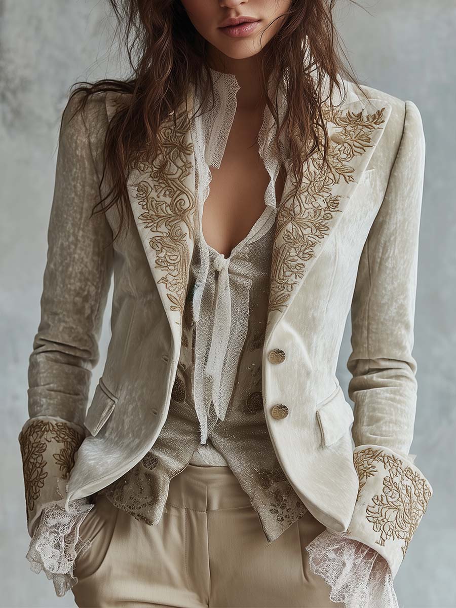 Blazer Sartoriale Floreale Ricamato da Donna