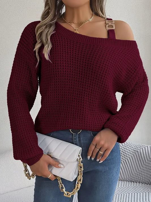 Emiely - Maglione elegante con scollo asimmetrico e maniche lunghe