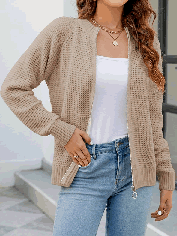 Odette - Cardigan con zip a maglia waffle alla moda