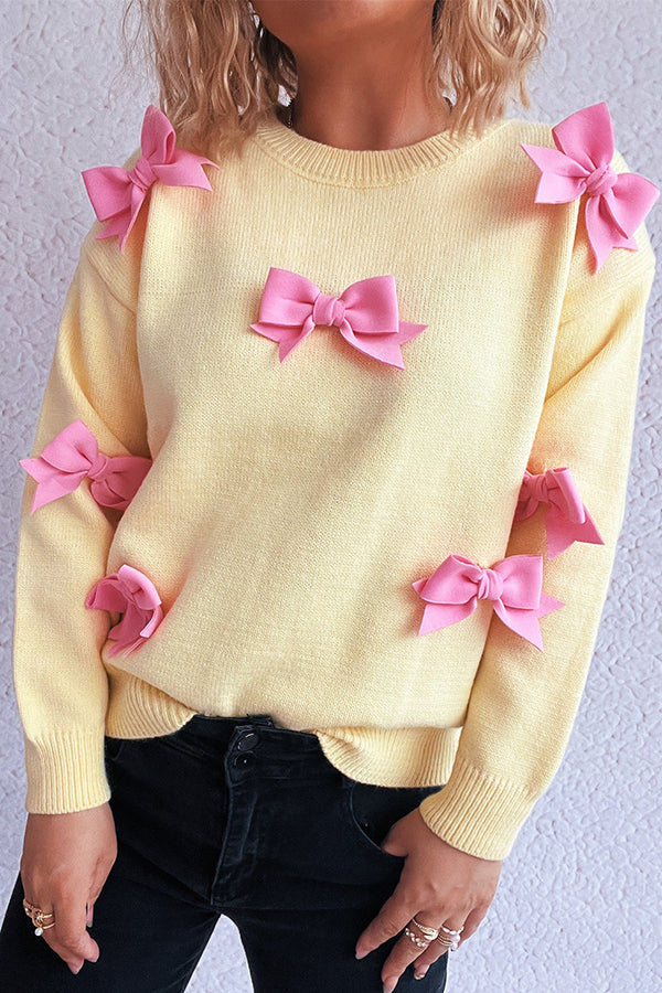 Frida - Elegante maglione a maglia con fiocco e scollo rotondo