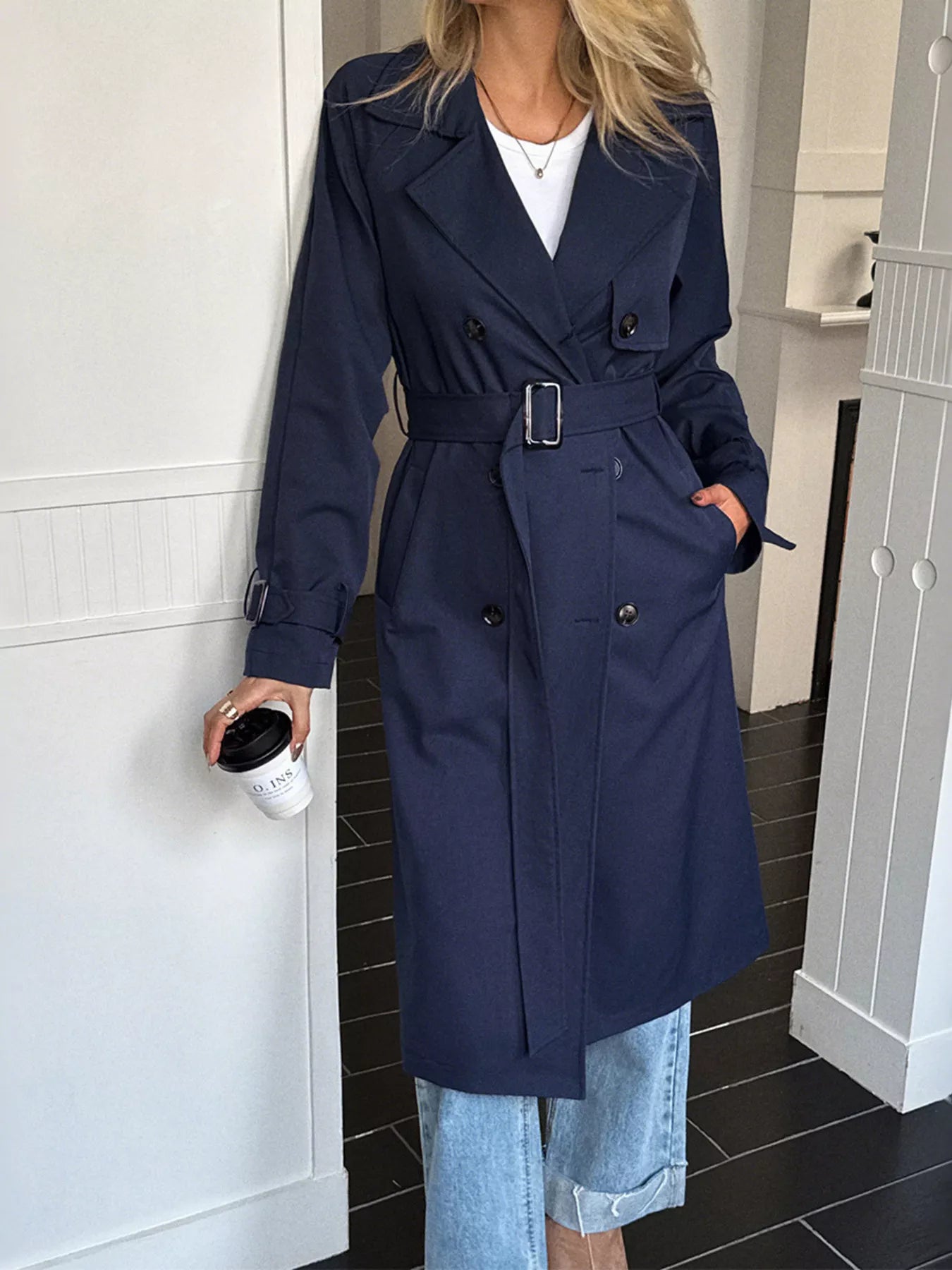 Maine - Trench lungo casual doppiopetto con cintura