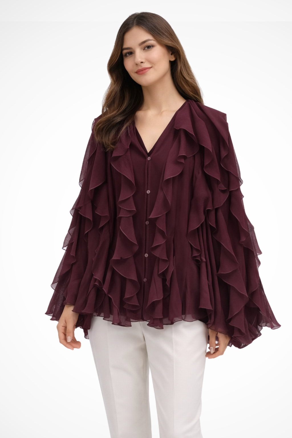 Blusa da Donna con Volant a Strati e Scollo a V