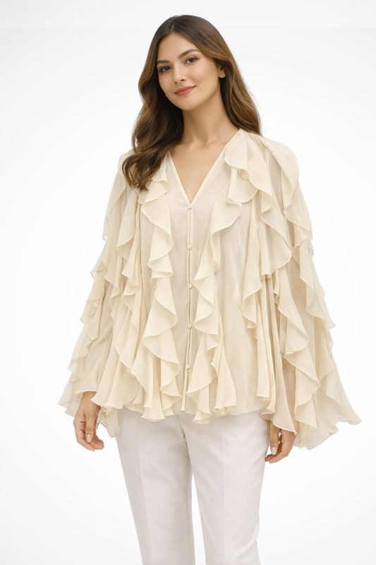 Blusa da Donna con Volant a Strati e Scollo a V
